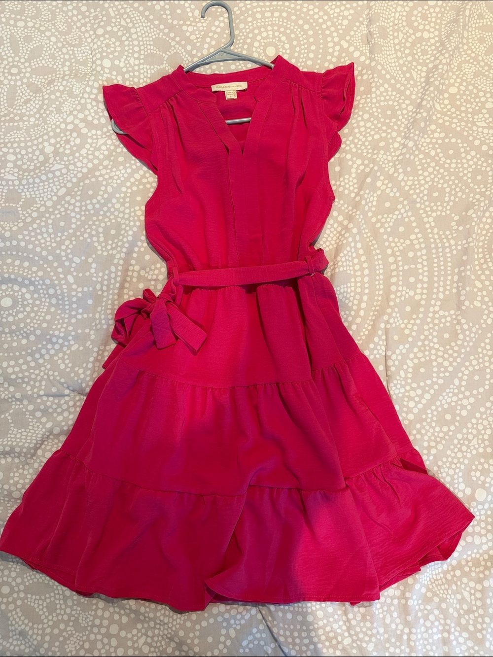 Monteau Bright Pink Tiered Flutter-Sleeve Dress